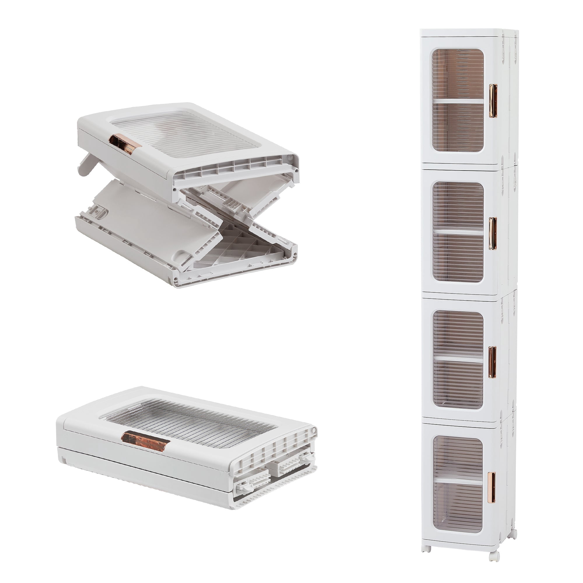 Slim Narrow Plastic Storage Cabinet with Adjustable Shelves, Doors & Wheels, Waterproof & Dustproof Design,White