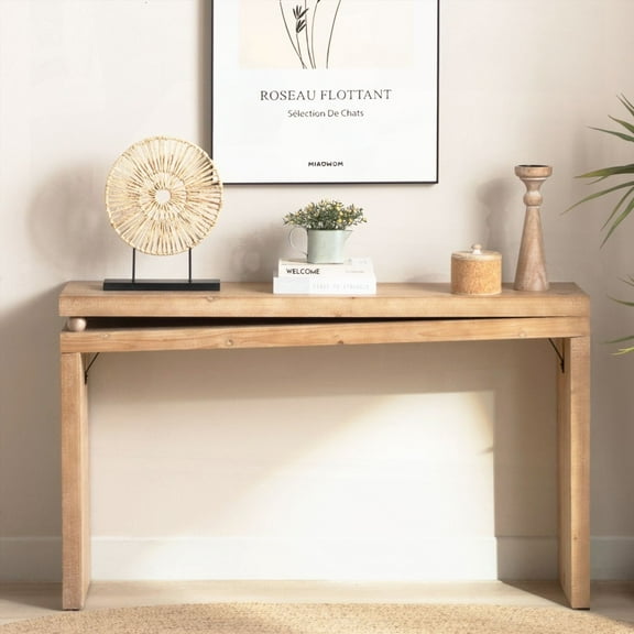 Slim Natural Wood Console Table with Bead Detail - 52 Inch for Small Spaces