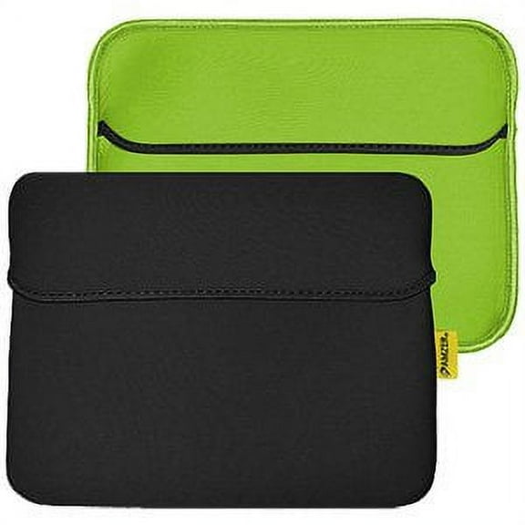 Slim Neoprene Laptop Sleeve & Tablet Bag, Premium 10.6 Inch Reversible Water Resistant Shockproof Sleeve Case Bag Pouch with Accessory Pocket for Tablets, Netbook, eBook - Black/Leaf Green