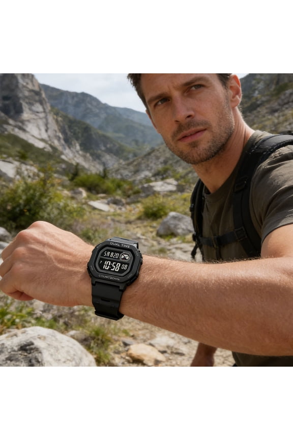 Slim Outdoor Sports Digital Watch, practical multi-function stopwatch, night luminous time display, lightweight 50m waterproof wristwatch for student hiking camping fitness activity