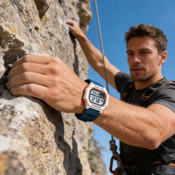 Slim Outdoor Sports Digital Watch, practical multi-function stopwatch, night luminous time display, lightweight 50m waterproof wristwatch for student hiking camping fitness activity