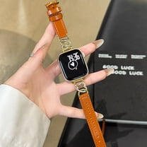 Slim PU Leather Band for Apple Watch 38/40/41/42mm(Series11 10), Women Elegant Watch Strap with Metal Diamond Heart Design for iWatch Series 11 10 9 8 7 6 5 4 3 2 1 SE3/2/1, Brown