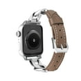 thumbnail image 1 of Slim PU Leather Band Compatible for Apple Watch 41mm 40mm 38mm, Glitter Diamond Chain PU Leather Strap with Bling Zinc Alloy Bracelet for iWatch Band Series 9 8 7 6 5 4 SE 3 2 1, Gray, 1 of 6