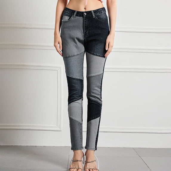 Slim Patchwork Jeans for Women Comfortable Slim Suit High Waisted High Stretch Patchwork Jeans Women's Breathable High Waist Pants