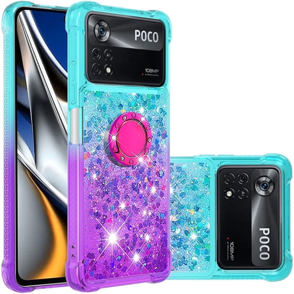 Slim Phone Case for Xiaomi Poco X4 Pro, Shiny Bling Quicksand Effect TPU Bumper Case with Four Corners Protection Cover for Xiaomi Poco X4 Pro, Blue Purple