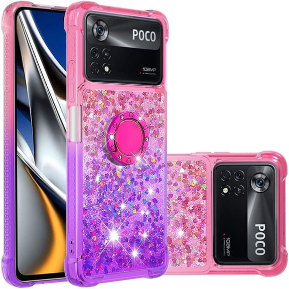 Slim Phone Case for Xiaomi Poco X4 Pro, Shiny Bling Quicksand Effect TPU Bumper Case with Four Corners Protection Cover for Xiaomi Poco X4 Pro, Pink Purple