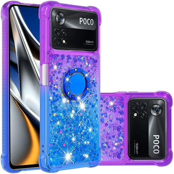 Slim Phone Case for Xiaomi Poco X4 Pro, Shiny Bling Quicksand Effect TPU Bumper Case with Four Corners Protection Cover for Xiaomi Poco X4 Pro, Purple Blue