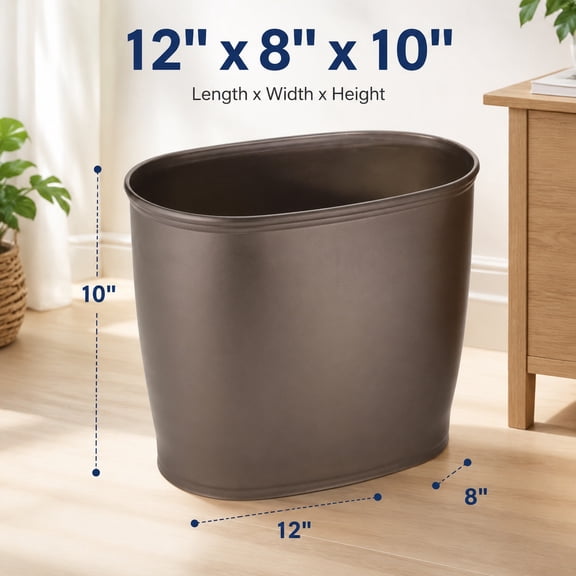 Slim Plastic Bathroom Trash Can, Small Garbage Bin for Bedroom, Office, Desk, Dorm, Compact Wastebasket, Bronze Finish