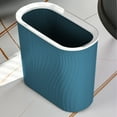 thumbnail image 1 of Slim Plastic Trash Can, 4-Gallon Striped Wastebasket for Bathroom, Kitchen & Office, Space-Saving Design with Bag Retainer Ring,Blue, 1 of 8
