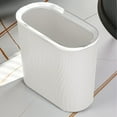 thumbnail image 1 of Slim Plastic Trash Can, 4-Gallon Striped Wastebasket for Bathroom, Kitchen & Office, Space-Saving Design with Bag Retainer Ring,White, 1 of 8