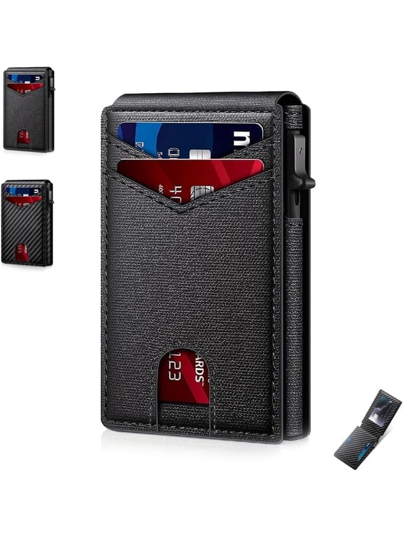 Slim Pop-Up RFID Wallet for Men | ID Window, Ultra-Thin Metal Card Case Holds 8+ Cards, Mens Gift Z