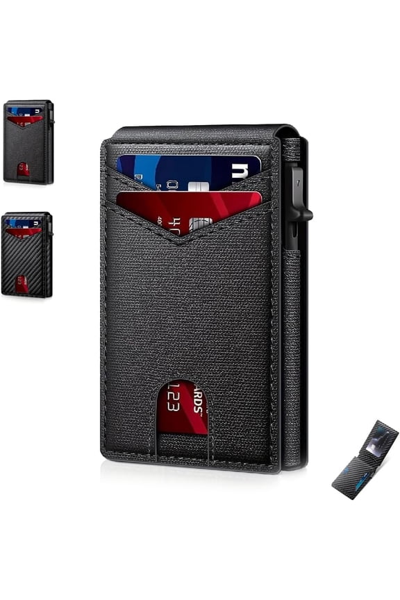 Slim Pop-Up RFID Wallet for Men | ID Window, Ultra-Thin Metal Card Case Holds 8+ Cards, Mens Gift Z