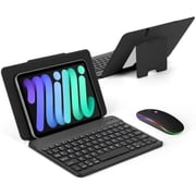 Slim Portable Bluetooth Keyboard Mouse Set with Adjustable Holder Case, Universal Wireless Rechargeable Keypad for iPad, iPhone, Galaxy Z Fold, All Tablets & Laptops,Black