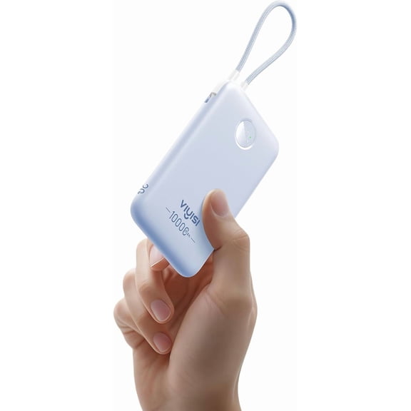 Slim Portable Charger 10000mAh, Travel Power Bank with Built-in USB-C Cable & LED Display, 22.5W Fast Charging Battery Pack Compatible with iPhone 16 15 Samsung S24 S23 -Blue