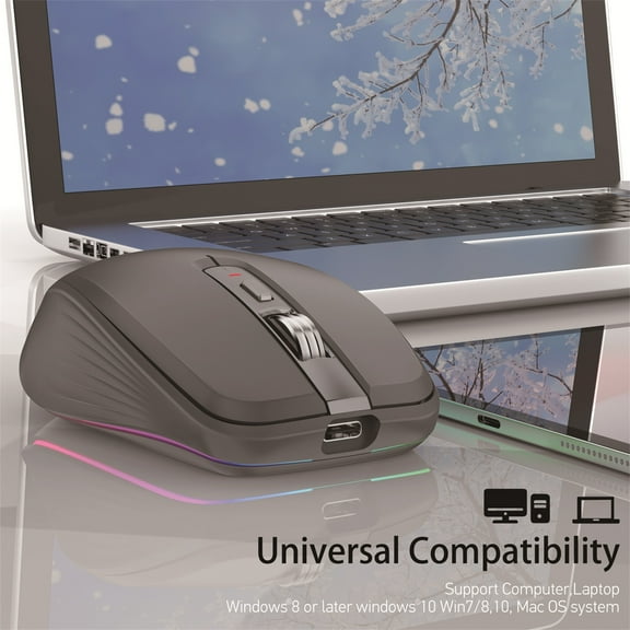 Slim Portable Optical Gaming Mouse with Dual 2.4G+BT5.1 Wireless Connection, Rechargeable Silent 6 Button Mice, High Precision Adjustable DPI Wireless Mice for Desktop Laptop Game Office Control
