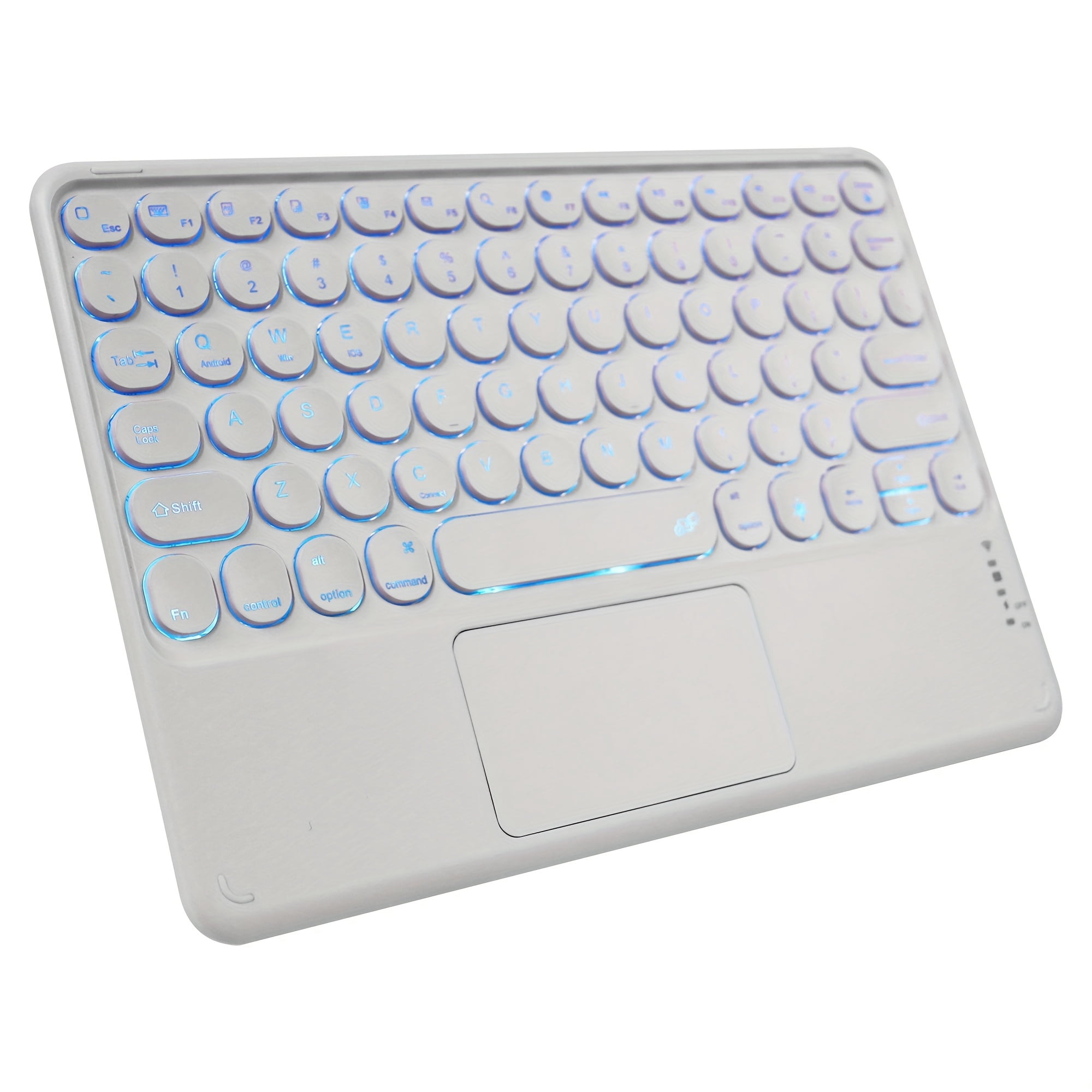 Slim Portable Wireless Bluetooth Keyboard, 10 Inch 7 Colors Backlit Rechargeable Keyboard for Android Tablet Cell Phone Smartphone iPad IOS Windows Universal Devices (White)