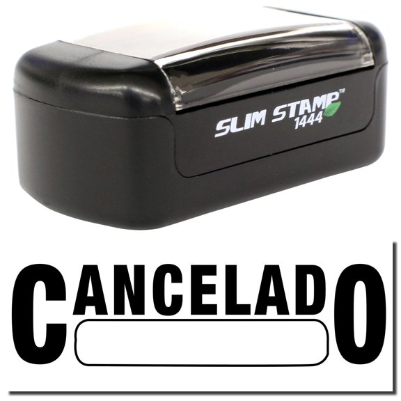 Slim Pre-Inked Cancelado with Box Stamp, Slim 1444, Ultra Slim Design, Impression Size 1/2" by 1-3/4", Up to 25,000 Impressions - Black Ink