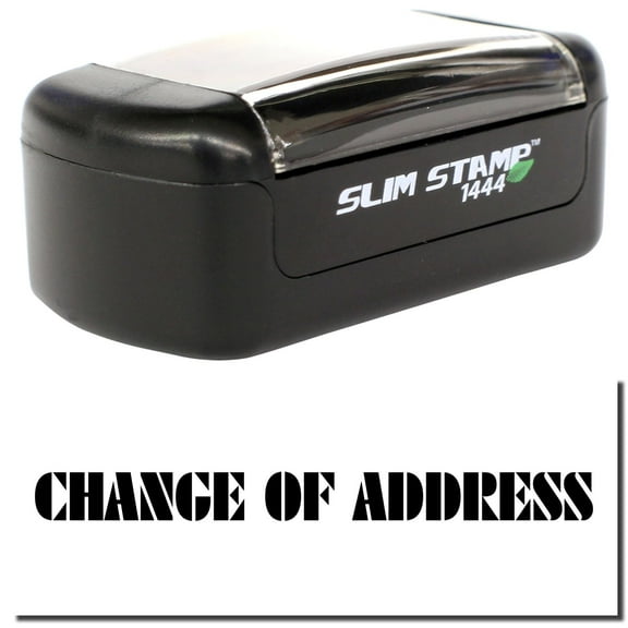 Slim Pre-Inked Change Of Address Stamp, Slim 1444, Ultra Slim Design, Impression Size 1/2" by 1-3/4", Up to 25,000 Impressions - Black Ink