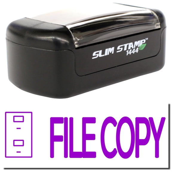Slim Pre-Inked File Copy with Drawer Stamp, Slim 1444, Ultra Slim Design, Impression Size 1/2" by 1-3/4", Up to 25,000 Impressions - Purple Ink
