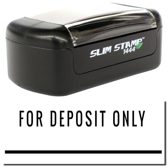 Slim Pre-Inked For Deposit Only with Line Stamp, Slim 1444, Ultra Slim Design, Impression Size 1/2" by 1-3/4", Up to 25,000 Impressions - Black Ink