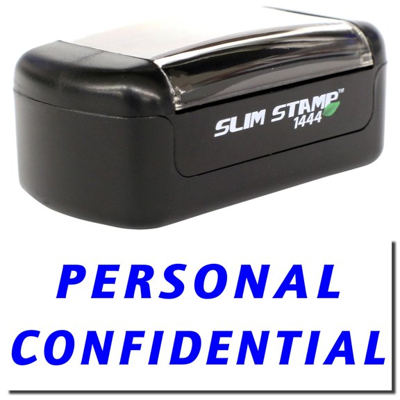 Slim Pre-Inked Italic Personal Confidential Stamp, Slim 1444, Ultra Slim Design, Impression Size 1/2" by 1-3/4", Up to 25,000 Impressions - Blue Ink