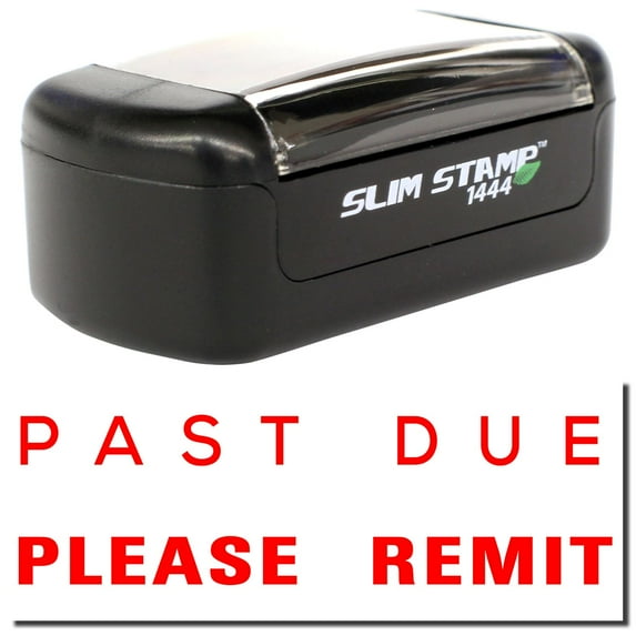 Slim Pre-Inked Past Due Please Remit Stamp, Slim 1444, Ultra Slim Design, Impression Size 1/2" by 1-3/4", Up to 25,000 Impressions - Red Ink