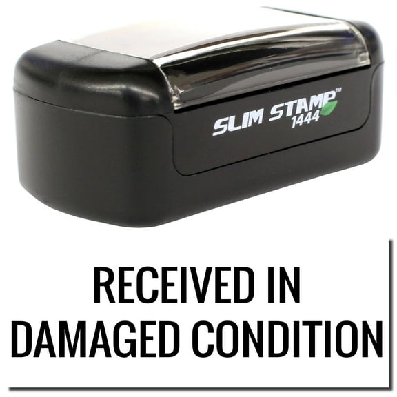 Slim Pre-Inked Received in Damaged Condition Stamp, Slim 1444, Ultra Slim Design, Impression Size 1/2" by 1-3/4", Up to 25,000 Impressions - Black Ink