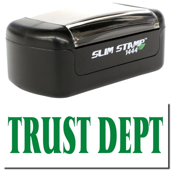 Slim Pre-Inked Trust Dept Stamp, Slim 1444, Ultra Slim Design, Impression Size 1/2" by 1-3/4", Up to 25,000 Impressions - Green Ink