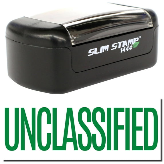 Slim Pre-Inked Unclassified Stamp, Slim 1444, Ultra Slim Design, Impression Size 1/2" by 1-3/4", Up to 25,000 Impressions - Green Ink