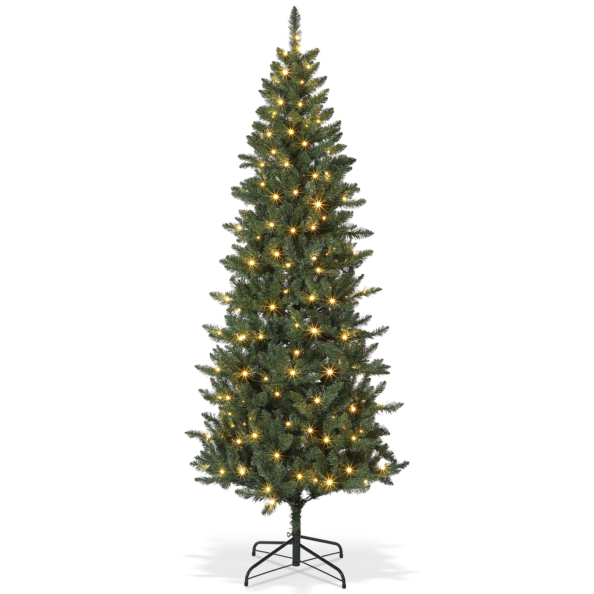 Slim Pre-Lit Artificial Christmas Tree with 9-Mode Remote & Warm LED ...