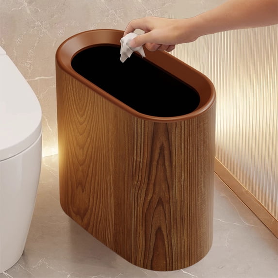 Slim Press Top Flip Lid Trash Can - Space-Saving Narrow Storage Bin for Kitchen Bathroom, Compact Clamp Style Garbage Container for Tight Spaces