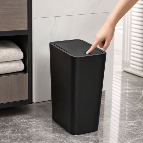 Slim Press Top Trash Can 3 Pack Narrow Waste Basket With Push Lid Odor Resistant Garbage Bin For Bathroom