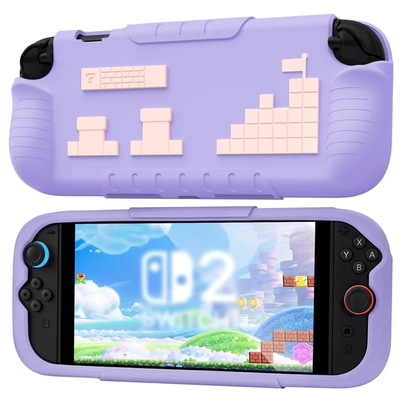 Slim Protective Case for Nintendo Switch 2, Soft Silicone Anti-Slip Shockproof Cover with Ergonomic Grip, Cute Design-Purple