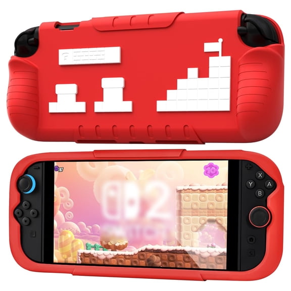 Slim Protective Case for Nintendo Switch 2, Soft Silicone Anti-Slip Shockproof Cover with Ergonomic Grip, Cute Design-Red