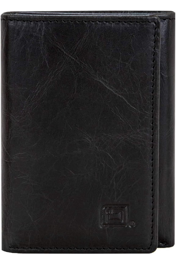 Slim RF Trifold Wallet for Men - Genuine Buffalo Leather - Black