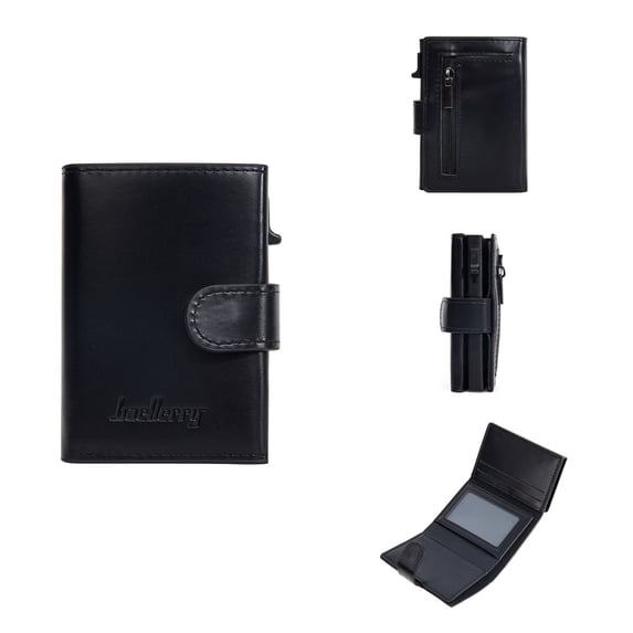 Slim RFID Blocking Card Holder for Men - PU Leather Multi-Function Business Wallet with Auto-Pop Card Slot