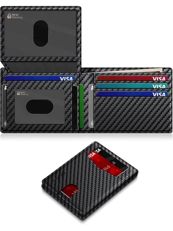 Slim RFID-Blocking Leather Wallet for Men Holds 14 Cards, Bifold with 2 ID Windows & Cash Slot, Minimalist Front Pocket Design, Ideal Birthday Gift