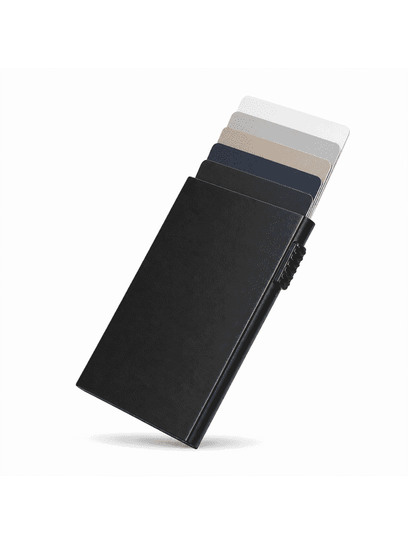 Slim RFID Blocking Metal Card Holder - Pop-Up Credit Card Case - Minimalist Aluminum Wallet with Easy Trigger Access for Men & Women, Black