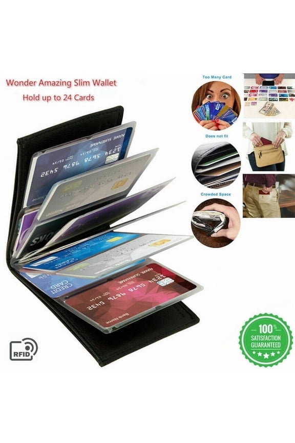 Unisex Fashion Leather Wallet Credit Card Holder, Black, 1-Piece