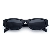 Slim Rectangle Sunglasses Narrow Small Frame Chunky Arm Retro 90s Y2K UV400 Black Frame - Black Lens