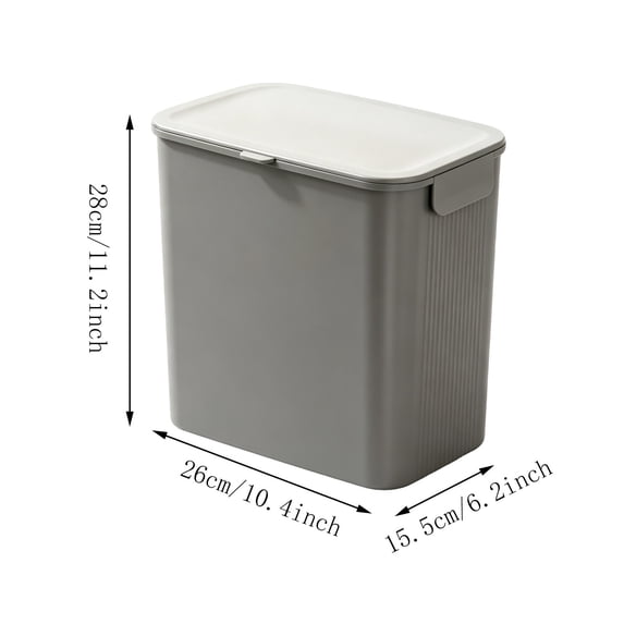 Slim Rectangular Lidded Trash Can, Plastic Waste Bin with Bag Clip for Kitchen and Bathroom