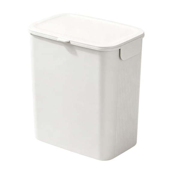 Slim Rectangular Lidded Trash Can, Plastic Waste Bin with Bag Clip for Kitchen and Bathroom
