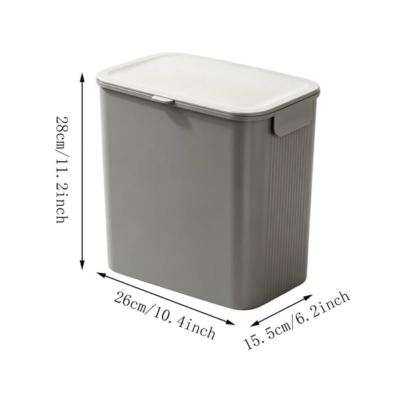 Slim Rectangular Lidded Trash Can with Bag Clip-Blocking Waste Bin for Kitchen Bathroom Bedroom Office