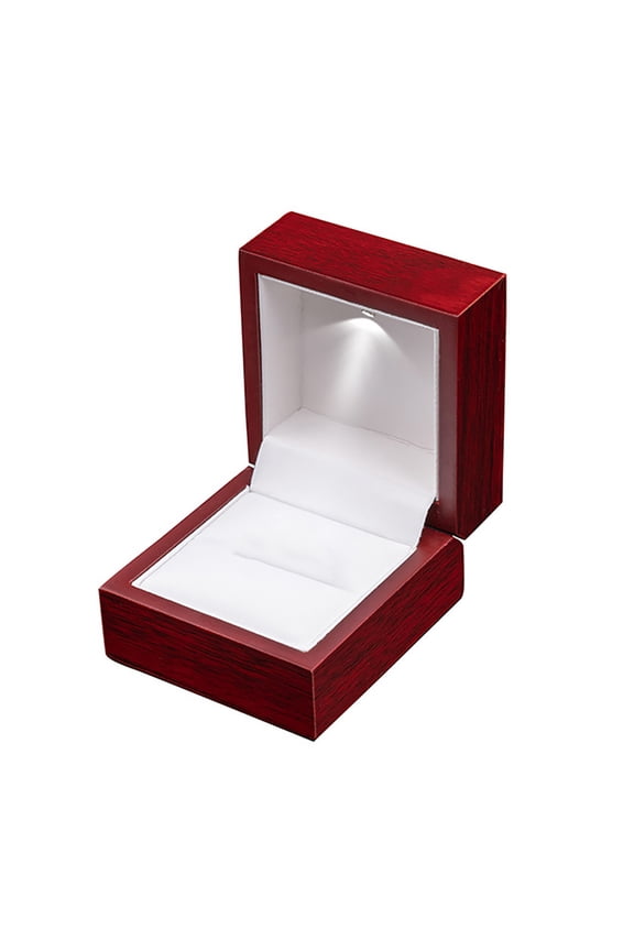 Slim Red Wooden Ring Box with LED Light for Proposal, Wedding, and Special Occasions Gift