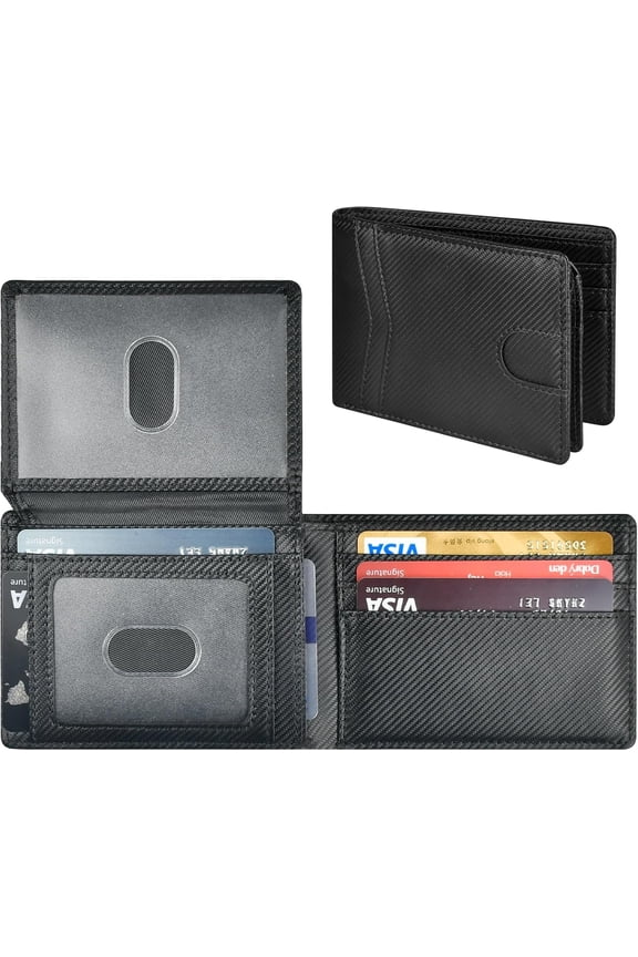 Slim Rfid Leather Wallet for Men - Stocking Stuffers for Teen Boys Men Christmas Birthday Gifts for Him Boyfriend Husband Teens Minimalist Travel Wallet Gifts Ideas Anniversary Valentines Fathers Day