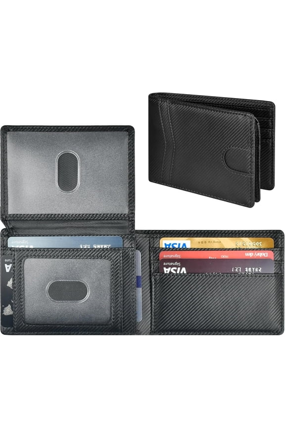 Slim Rfid Leather Wallet for Men - Stocking Stuffers for Teen Boys Men Christmas Birthday Gifts for Him Boyfriend Husband Teens Minimalist Travel Wallet Gifts Ideas Anniversary Valentines Fathers Day