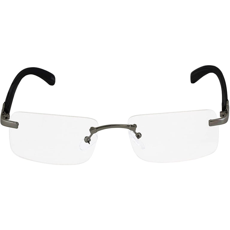 Slim Rimless Rectangular Metal & Wood Art Aviator Sunglasses  display picture 2
