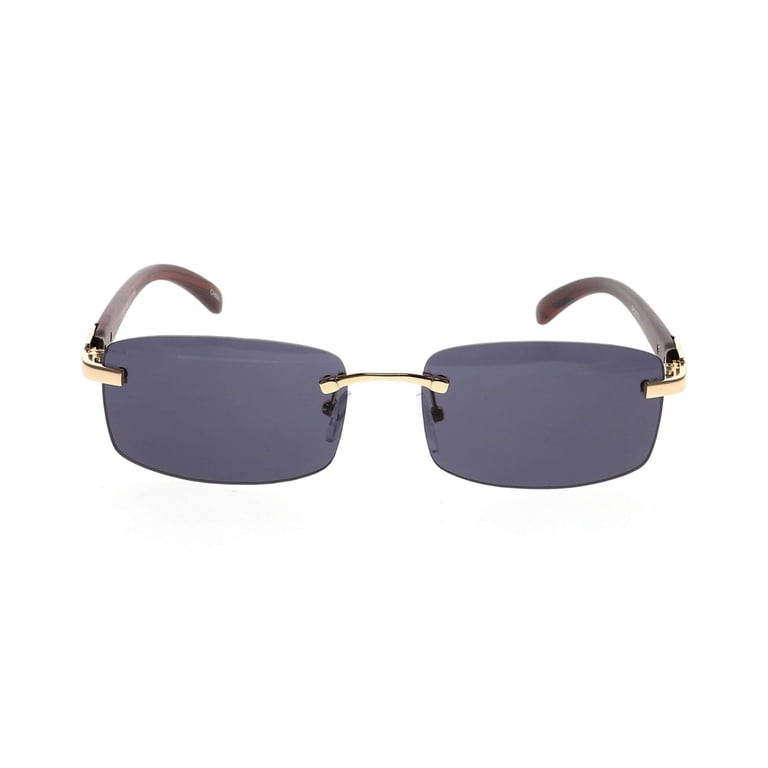 Slim Rimless Rectangular Metal & Wood Art Aviator Sunglasses  display picture 3
