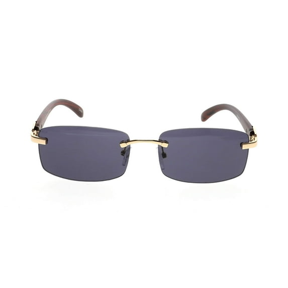 Slim Rimless Rectangular Metal & Wood Art Aviator Sunglasses