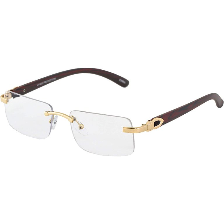 Metal & Wood Rectangular Sunglasses UV Protection Non-Polarized Amazon.com: Elegant Slim Half Rim Rectangular Metal & Faux  main image 4